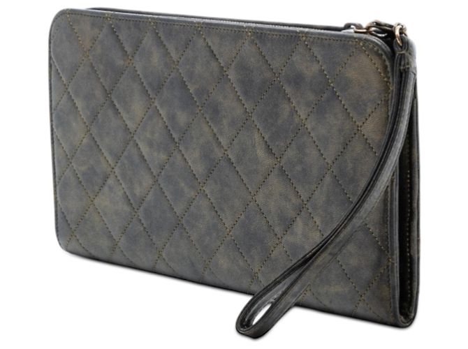 Clutch Chanel CC Chain in agnello metallizzato nero con frange - vista 2