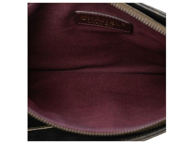 Clutch Chanel CC Chain in agnello metallizzato nero con frange - vista 4