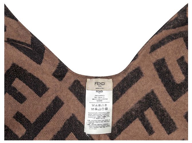 Zucca Fendi Schal aus Woll- und Kaschmir-Mischung Schwarz & Braun Größe O/S - Ansicht 6