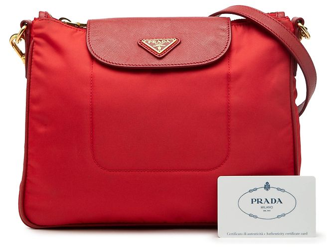 Borsa a tracolla Prada Tessuto con finiture in Saffiano rosso - vista 7