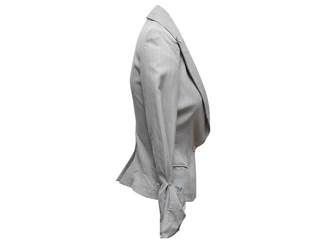 Grey Alexander McQueen Pinstriped Wool & Silk-Blend Skirt Suit Size US XS/S - view 2