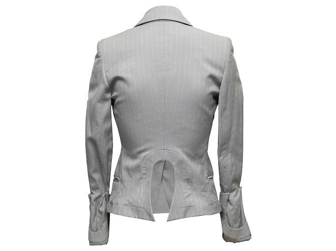 Grey Alexander McQueen Pinstriped Wool & Silk-Blend Skirt Suit Size US XS/S - view 3