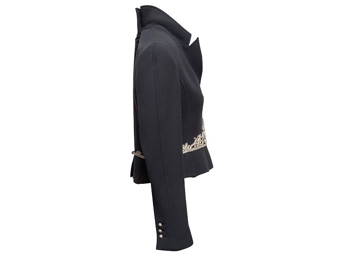 Vintage Black Chanel Embellished Wool Blazer Top Size FR 42 - view 3