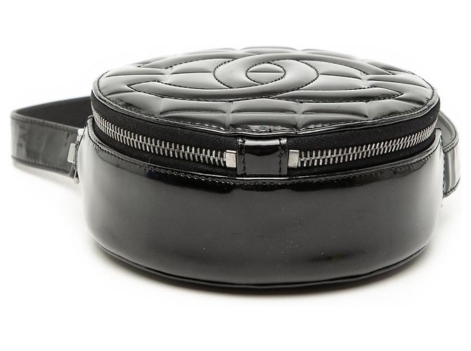 Borsa a tracolla rotonda Chanel CC Choco Bar in vernice nera Nero - vista 3