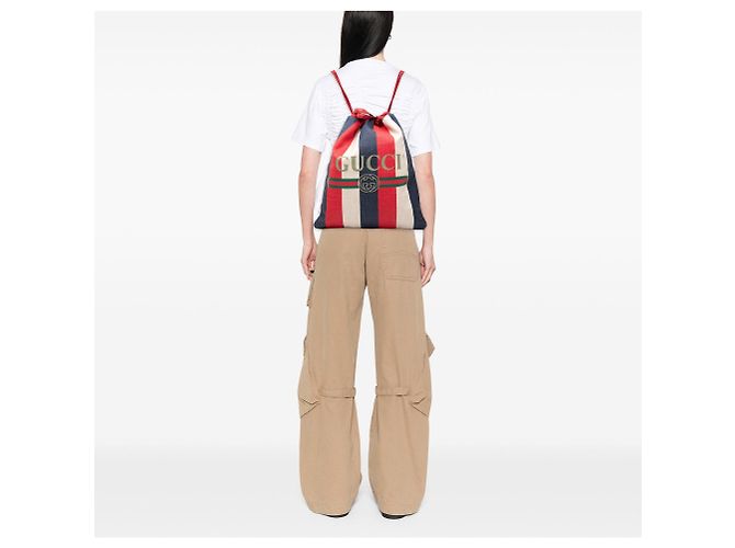 Red Gucci Canvas Sylvie Baiadera Web Drawstring Backpack - view 7