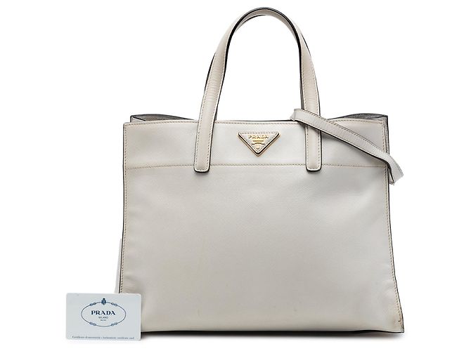 Borsa Tote e Borsa a tracolla Prada Saffiano Soft Triple Pocket bianca Bianco - vista 7