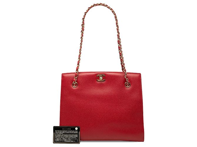 Tote Chanel CC Caviar Turn Lock Chain Rouge - vue 8