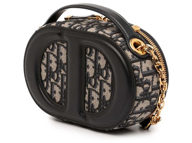 Borsa a tracolla CD Oval in pelle nera e tela Oblique Dior Nero - vista 2