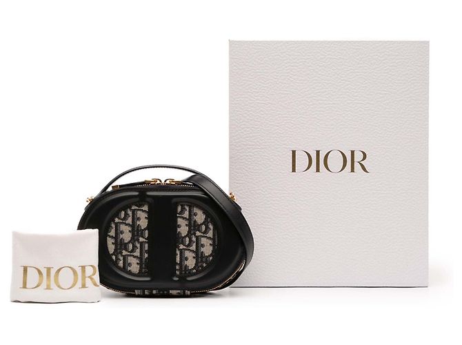 Borsa a tracolla CD Oval in pelle nera e tela Oblique Dior Nero - vista 7