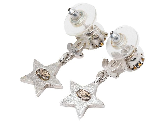 Orecchini Chanel CC in ottone e strass con goccia a stella e chiusura a perno, argento - vista 2