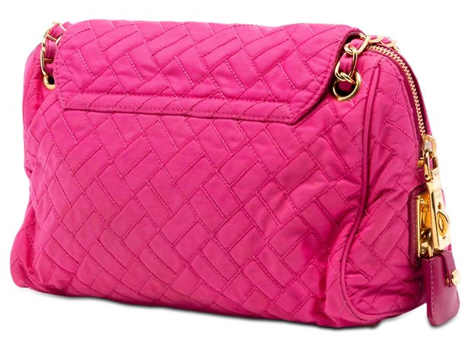 Borsa a tracolla in tessuto Prada Impuntu rosa con catena - vista 2