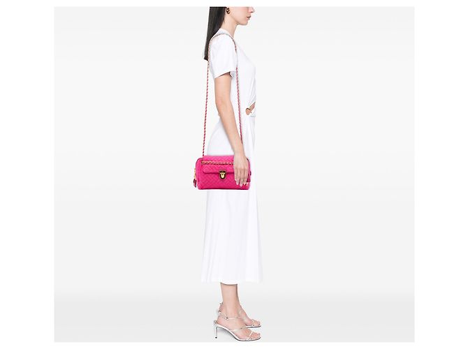 Borsa a tracolla in tessuto Prada Impuntu rosa con catena - vista 6