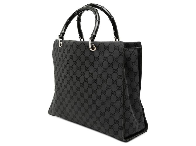 Borsa Gucci GG Canvas Bamboo grigia Grigio - vista 2
