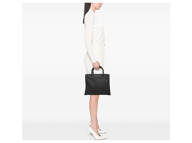 Borsa Gucci GG Canvas Bamboo grigia Grigio - vista 7