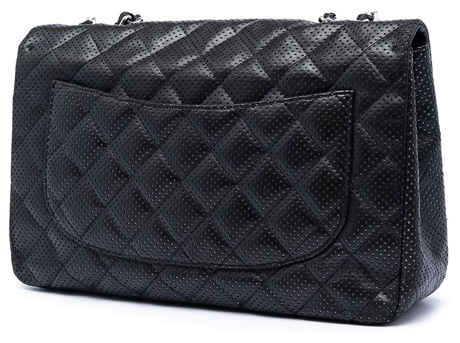 Borsa a tracolla Chanel Jumbo Classic in agnello traforato nero - vista 2