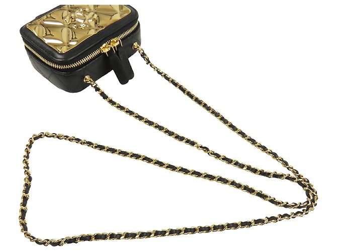 Vanity Borsa a tracolla Chanel Extra Mini CC trapuntata con placca dorata nera Nero - vista 14