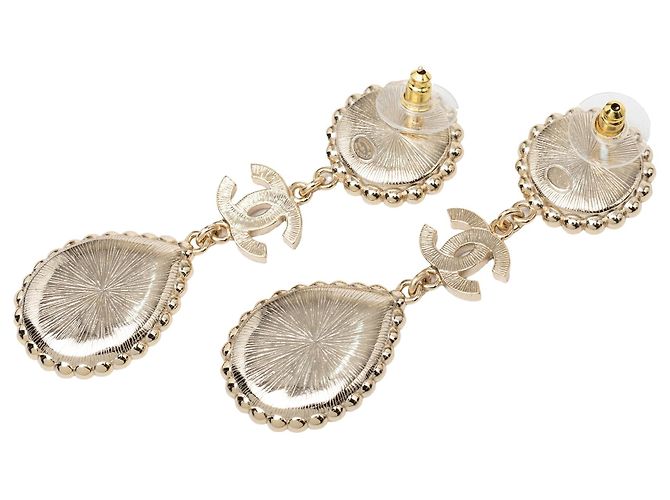 Orecchini pendenti Chanel CC placcati oro con strass e perle finte, chiusura a perno D'oro - vista 2