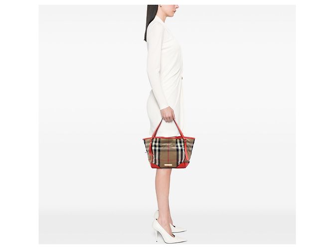 Tote Burberry Small House Check Canvas Bridle Canterbury marrone - vista 5