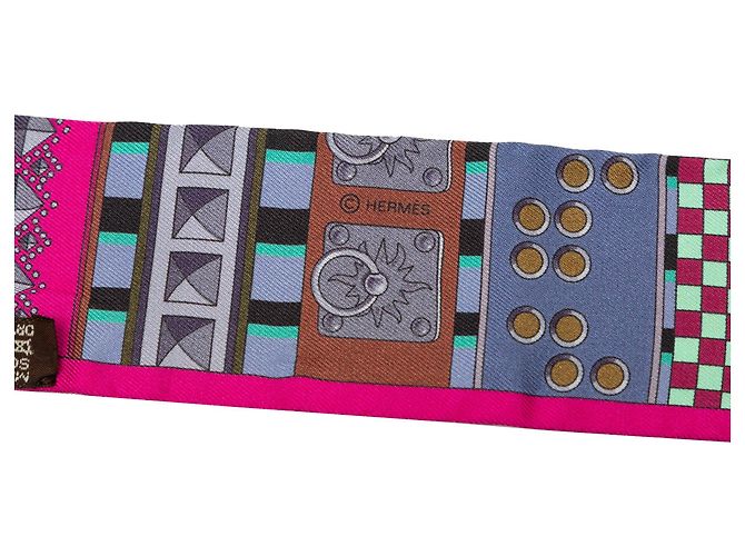 Foulard Twilly in seta rosa Hermès Colliers de Chiens - vista 4