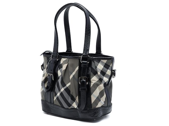 Burberry Beat Check Nylon und Lack Lowry Satchel in Grau - Ansicht 2
