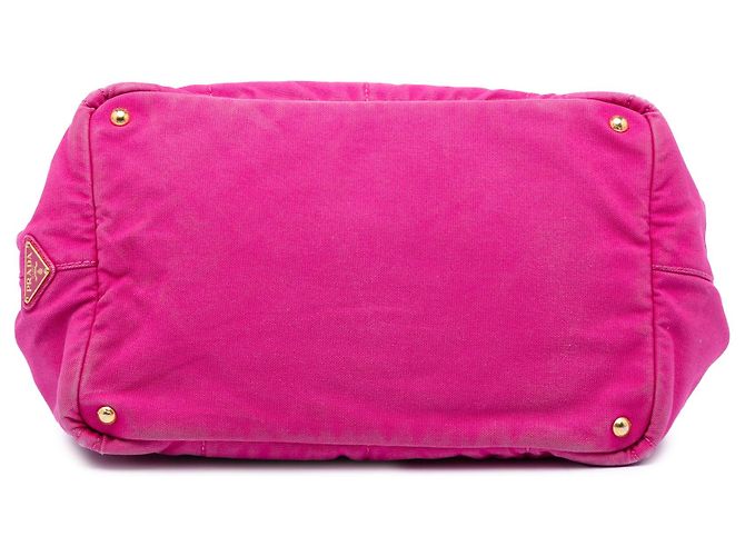 Borsa Tote e Satchel in tela Canapa rosa con logo Prada - vista 3