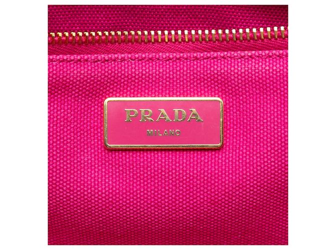 Borsa Tote e Satchel in tela Canapa rosa con logo Prada - vista 5
