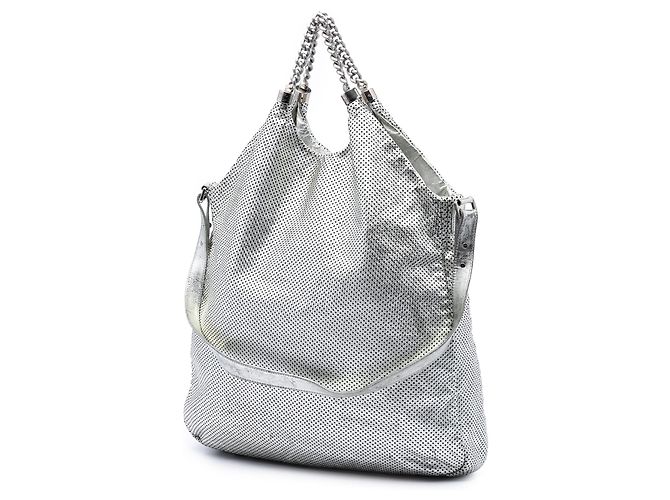 Borsa Chanel Large Metallic Glazed Calfskin Perforated Rodeo Drive argento - vista 2