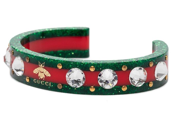 Bracciale Cuff Web Bee in Resina e Strass Rosso Gucci - vista 2