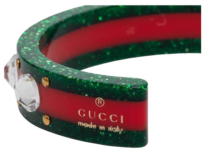 Bracciale Cuff Web Bee in Resina e Strass Rosso Gucci - vista 4