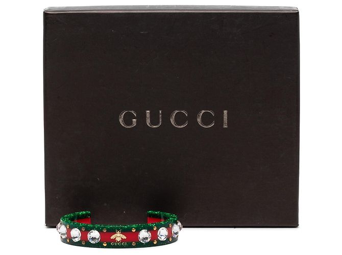 Bracciale Cuff Web Bee in Resina e Strass Rosso Gucci - vista 5