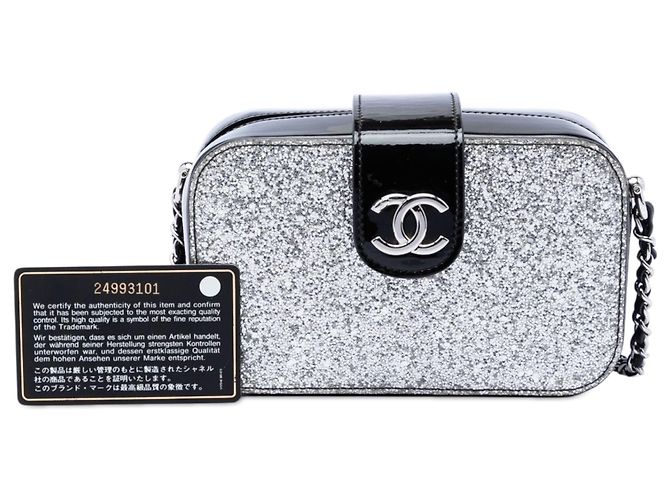 Borsa a tracolla Chanel Silver Glitter Patent Evening On The Moon Camera Case Argento - Ansicht 7