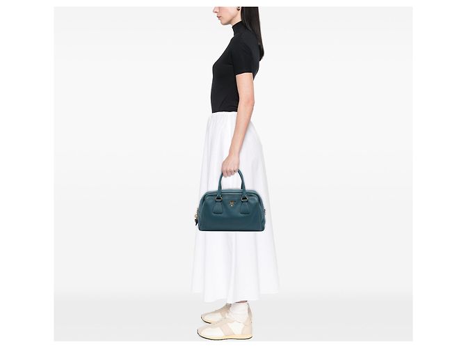 Borsa Bauletto Prada Vitello Daino blu - vista 6