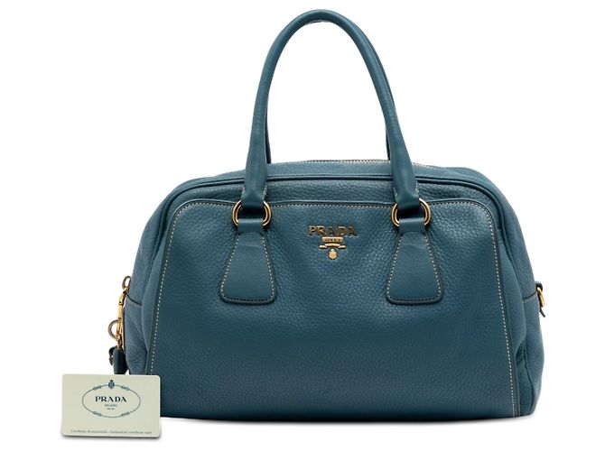 Borsa Bauletto Prada Vitello Daino blu - vista 7