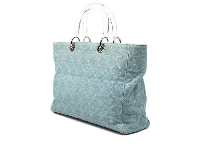 Lady Dior Satchel aus blauem Denim, Cannage, Acrylgriffe, Größe Large - Ansicht 2