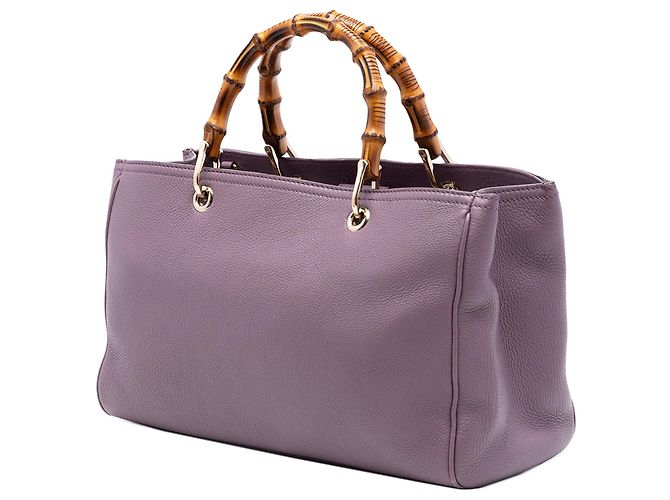 Bamboo Borsa shopper Gucci Medium in pelle di vitello viola con manico in bambù Porpora - vista 2
