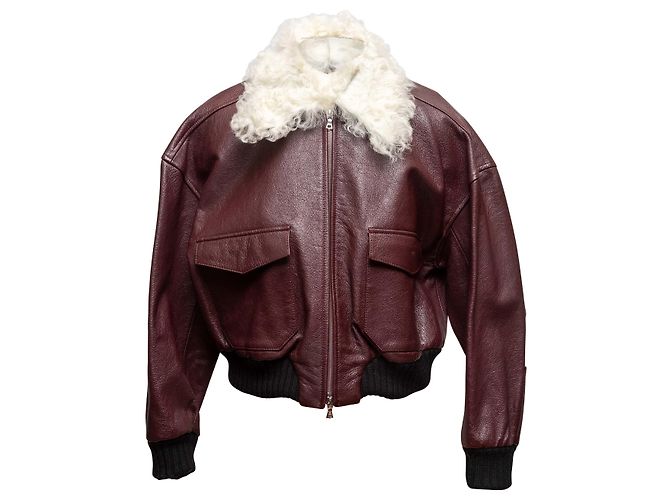 Kurze Lederjacke in Burgundy & White Khaite Größe US 6 Rot - Ansicht 2