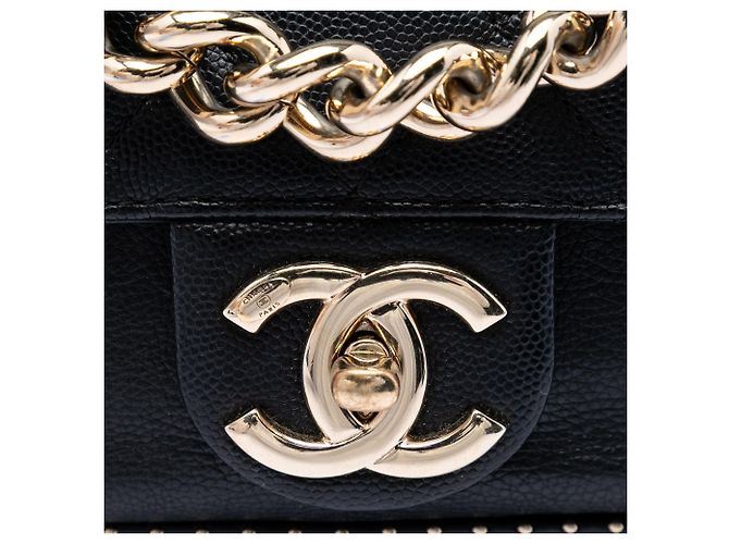 Borsa Chanel Small CC Trapuntata Caviar con Borchie Single Flap Nera Nero - vista 5