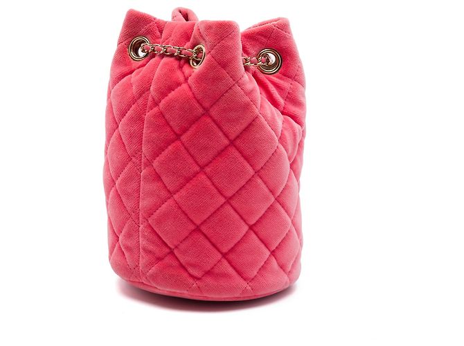 Mini borsa bucket Chanel in velluto rosa con cristalli e perle Crush - vista 2