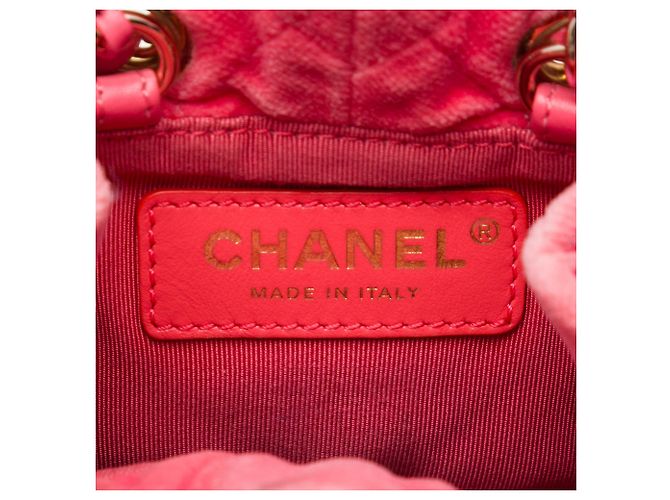 Mini borsa bucket Chanel in velluto rosa con cristalli e perle Crush - vista 5