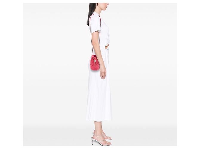 Mini borsa bucket Chanel in velluto rosa con cristalli e perle Crush - vista 6