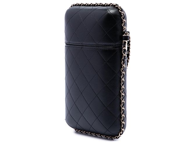 Bolsa transversal Chanel CC em pele de cordeiro acolchoada e com tachas preta com corrente para telemóvel Preto - vista 2