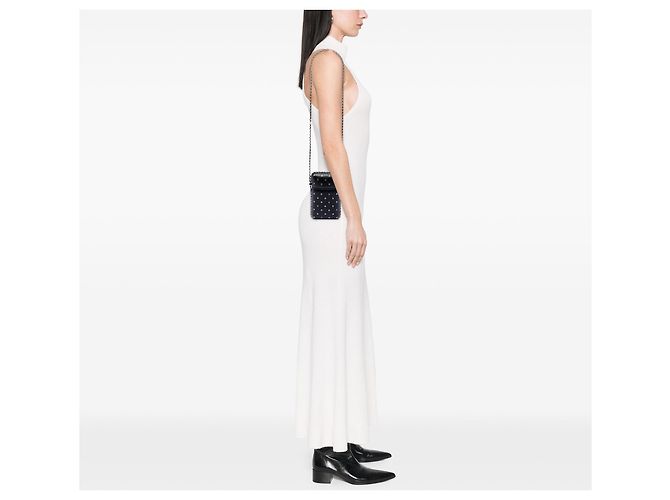 Bolsa transversal Chanel CC em pele de cordeiro acolchoada e com tachas preta com corrente para telemóvel Preto - vista 6