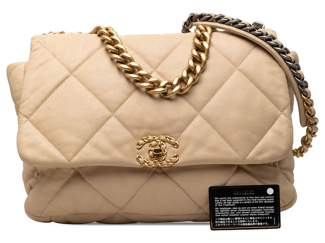 Borsa Chanel Maxi Lambskin 19 Flap Beige - vista 7
