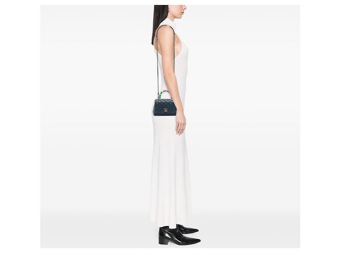 Chanel Extra Mini gesteppte Lammhaut Tasche Blau Rainbow Coco Top Handle Satchel - Ansicht 6