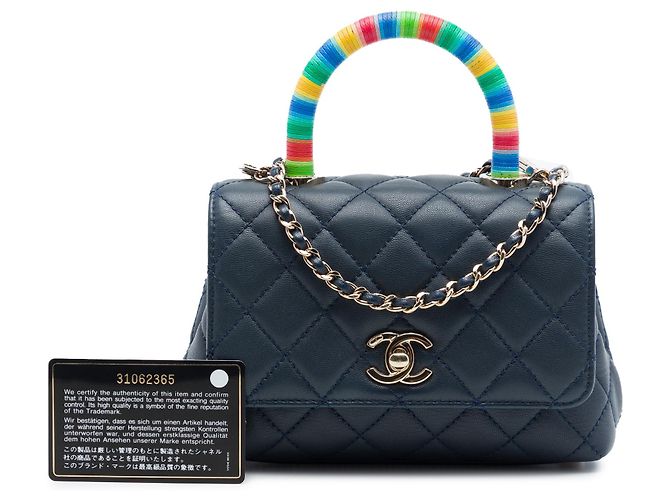 Chanel Extra Mini gesteppte Lammhaut Tasche Blau Rainbow Coco Top Handle Satchel - Ansicht 7