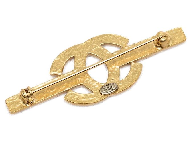 Broche Bar Chanel CC banhada a ouro com strass Dourado - vista 2