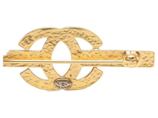 Broche Bar Chanel CC banhada a ouro com strass Dourado - vista 3