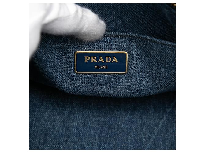 Tote Borsa Prada in denim blu Canapa con logo - vista 5