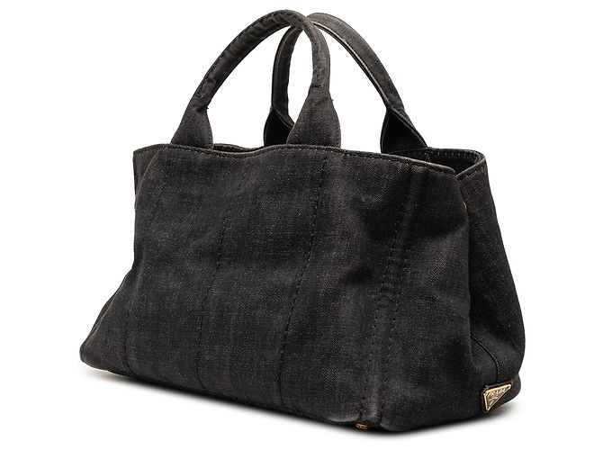 Tote Black Prada Denim Canapa Logo Satchel - view 2
