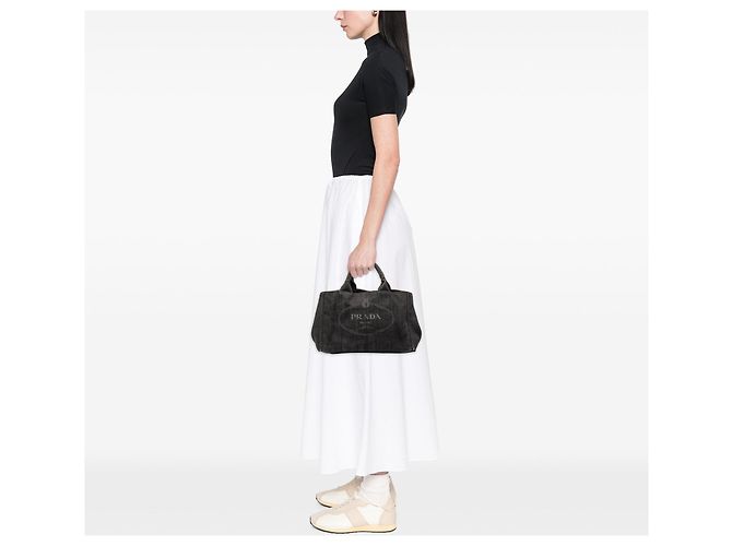 Tote Black Prada Denim Canapa Logo Satchel - view 6